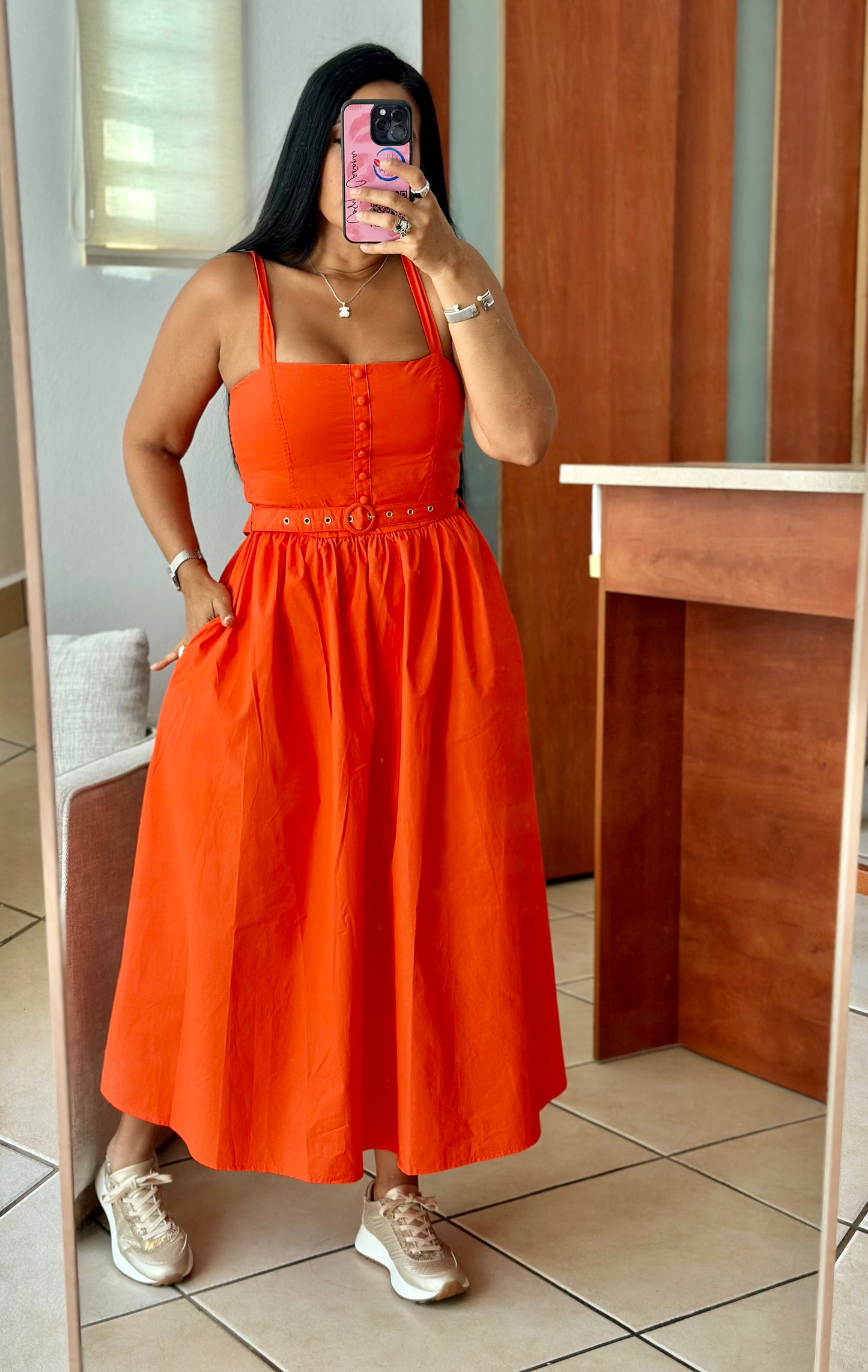 June Vibes Orange Midi Dress (cinturón incluído) Premium Collection