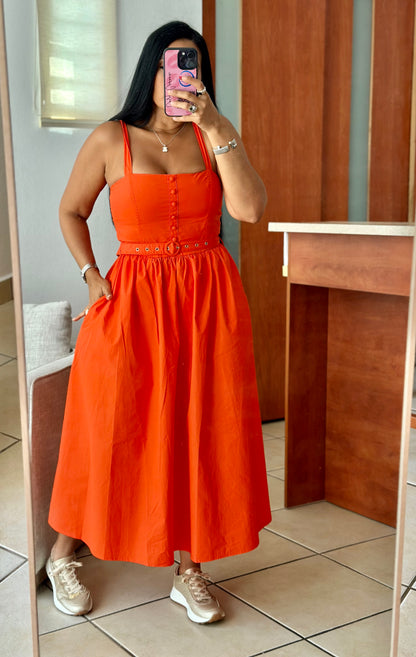 June Vibes Orange Midi Dress (cinturón incluído) Premium Collection