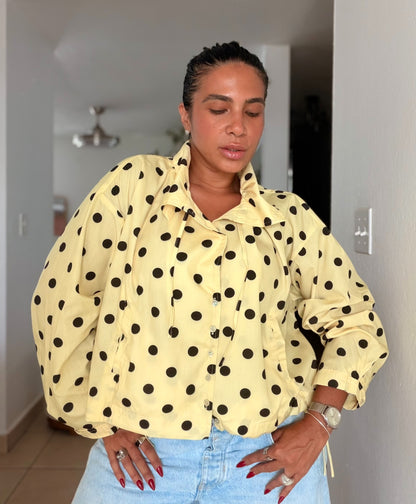 Bomber Top/Jacket Liviano Premium Butter Yellow Polka Dots (tiene bolsillos)