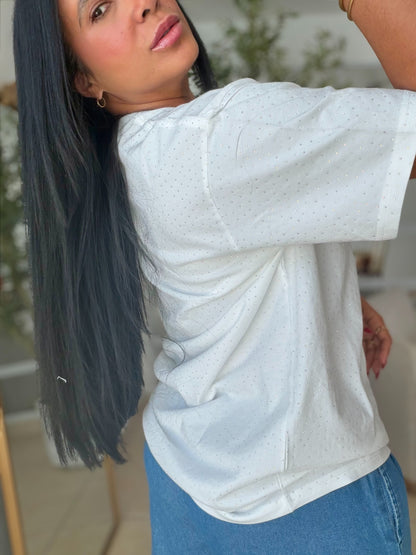 Oversized Premium CottonWhite Top con brillitos fijos (color Blanco) Luxury