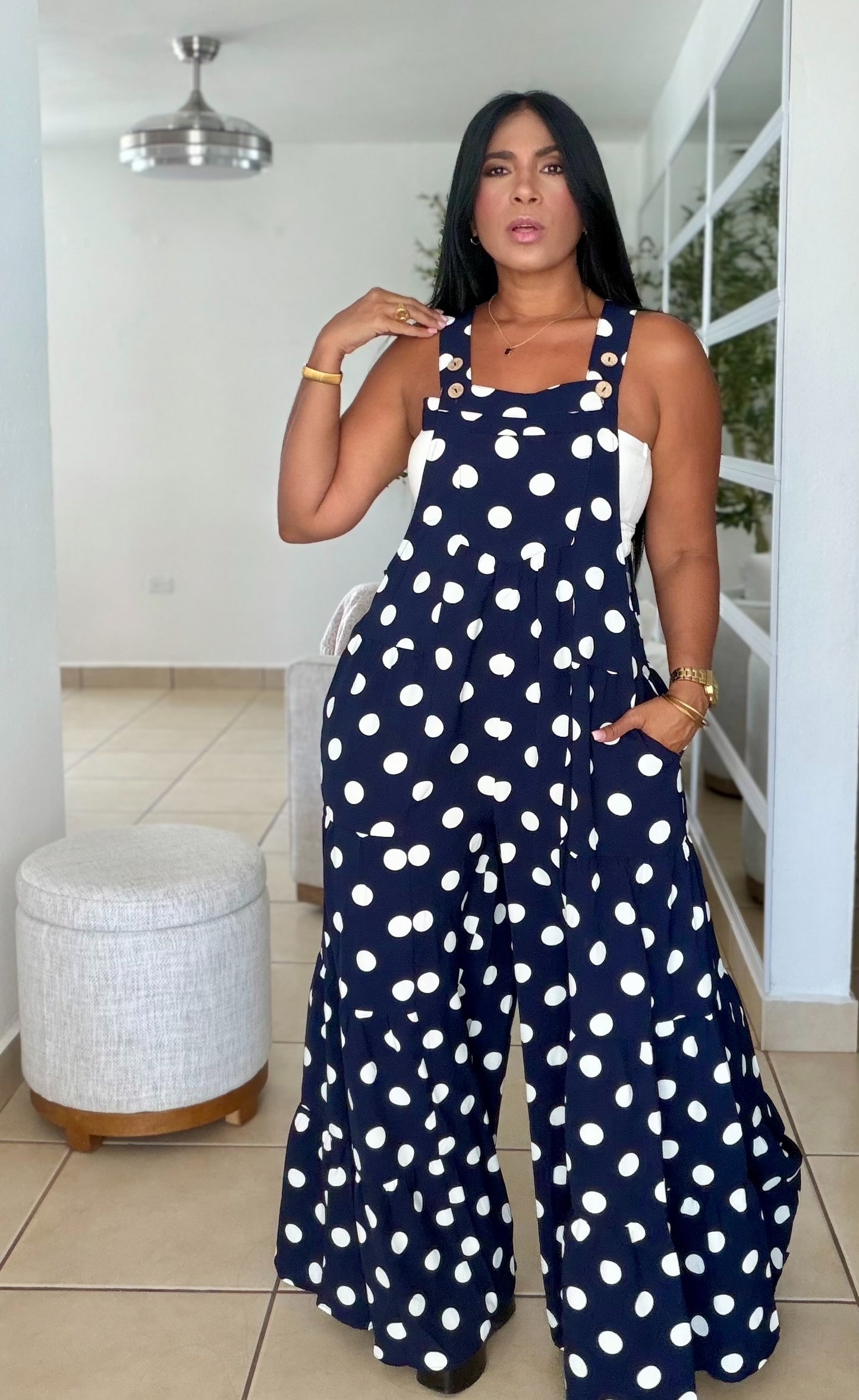 Darita Oversized Navy Blue and White De Overall (tiene bolsillos) azul y blanco Wide Leg Palazzo (SOLD OUT)