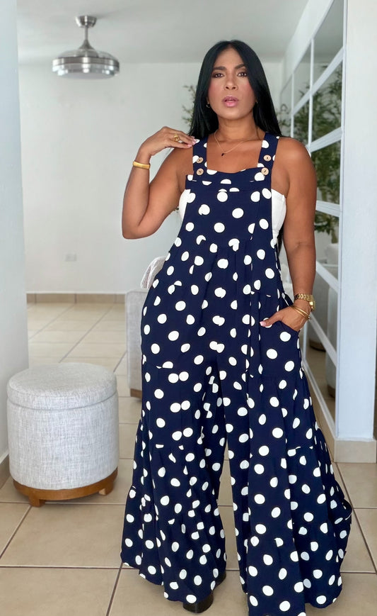 Darita Oversized Navy Blue and White De Overall (tiene bolsillos) azul y blanco Wide Leg Palazzo (SOLD OUT)
