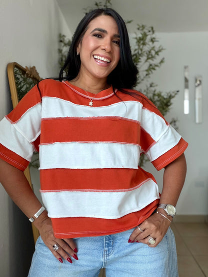 Orange and White Oversized Top Cotton (SOLD)