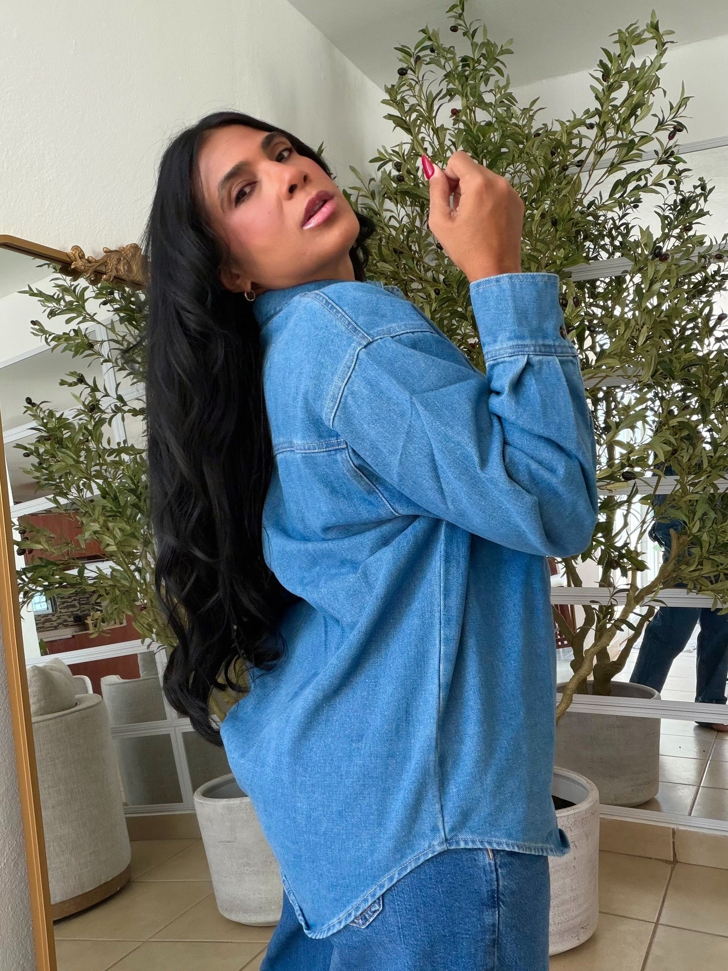 Denim Blue Luxury Oversized Blouse SOLD