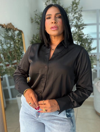 Black Blacky Luxe Silk Blouse (COLOR NEGRA)SOLD OUT GRACIAS
