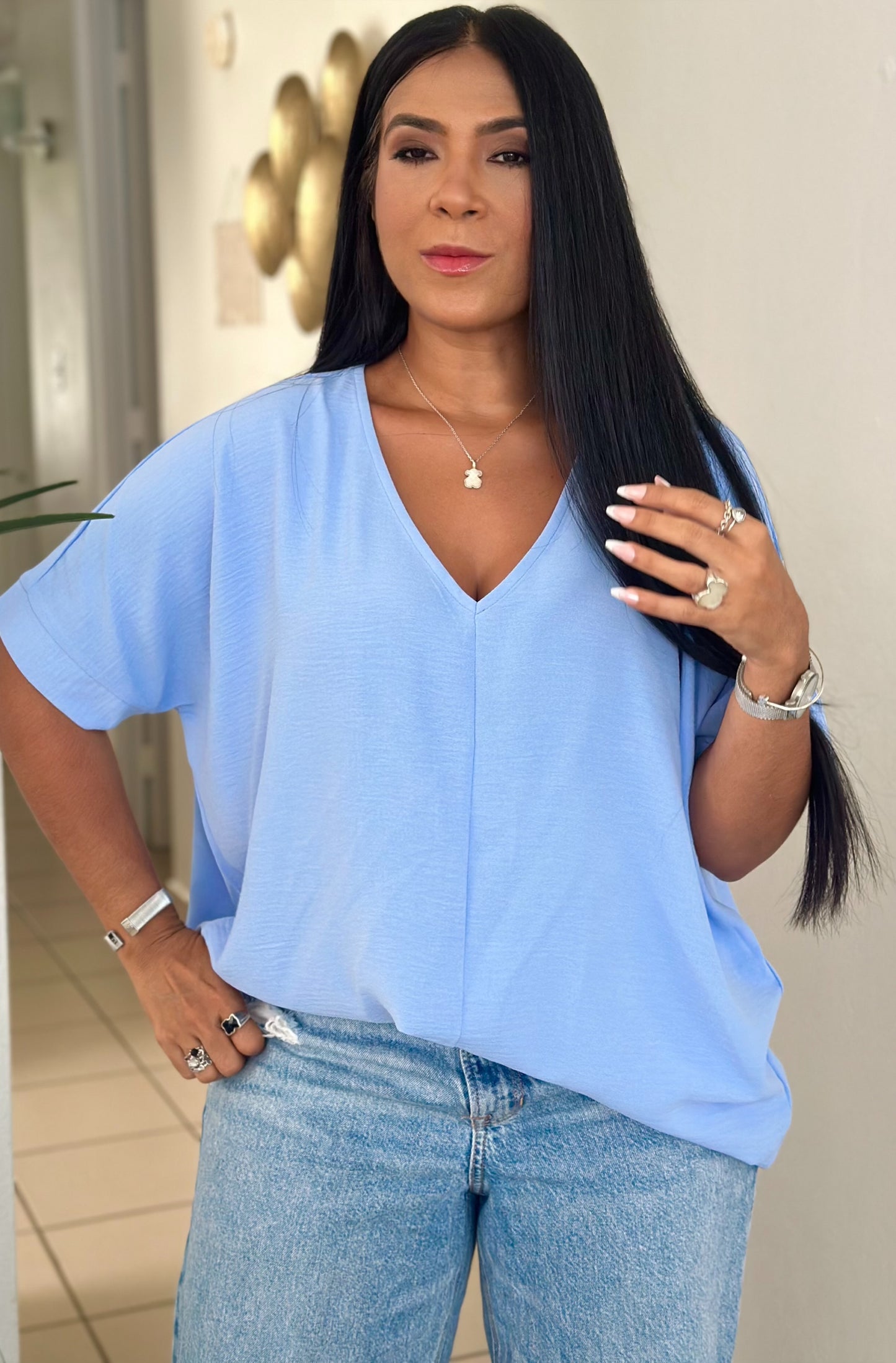 Celeste Blue Oversized Blusón