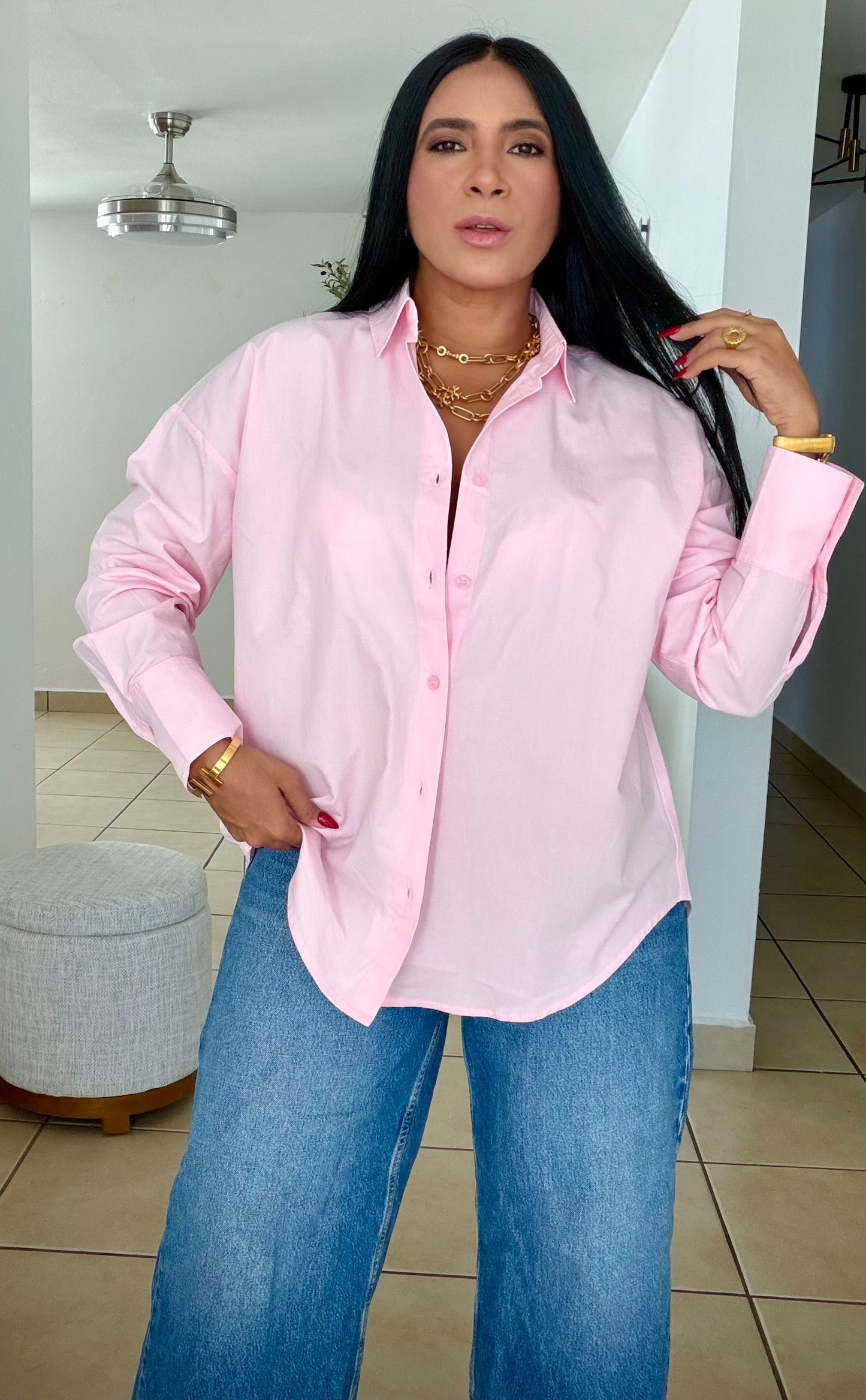 “Zura” Luxe Pink Oversized 100% Cotton Oversized Blouse