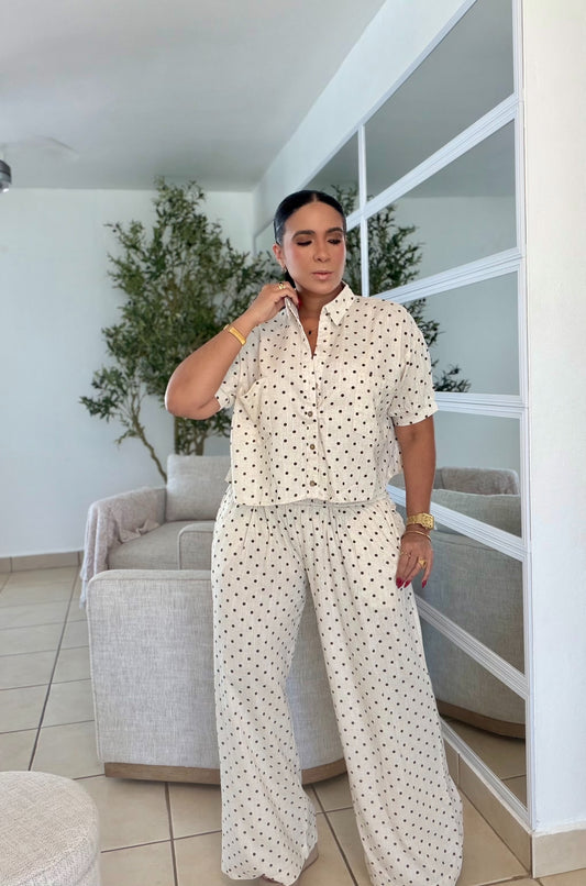 Beige and Brown Dots Polka Dots Palazzo Spandex  Pants (Tiene bolsillos) SOLD
