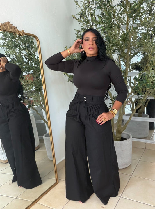 Premium Linen Spandex Pleated Blacky Pants Wide Leg