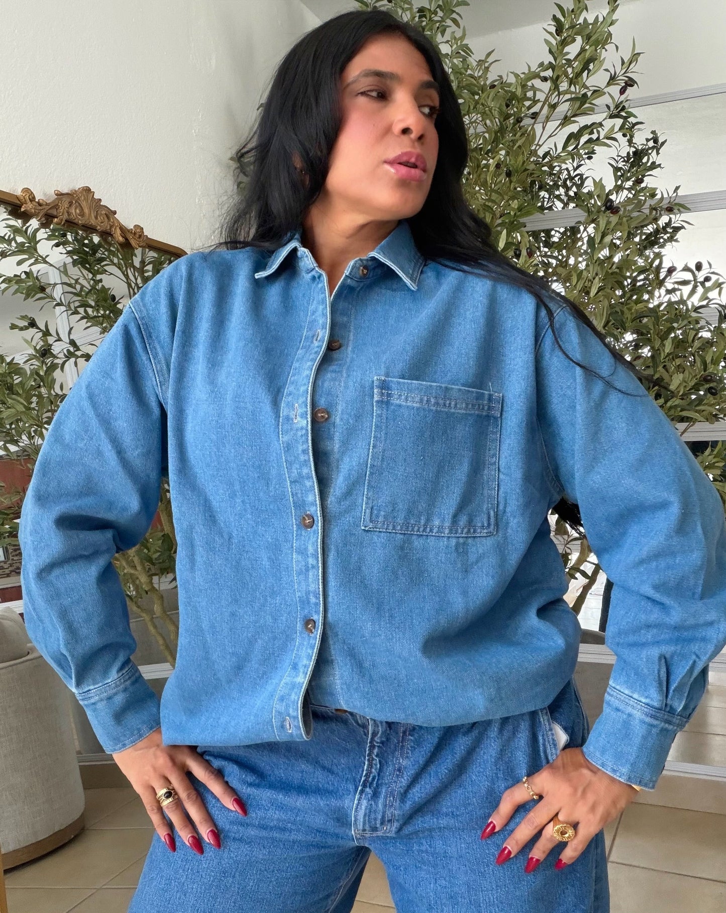 Denim Blue Luxury Oversized Blouse