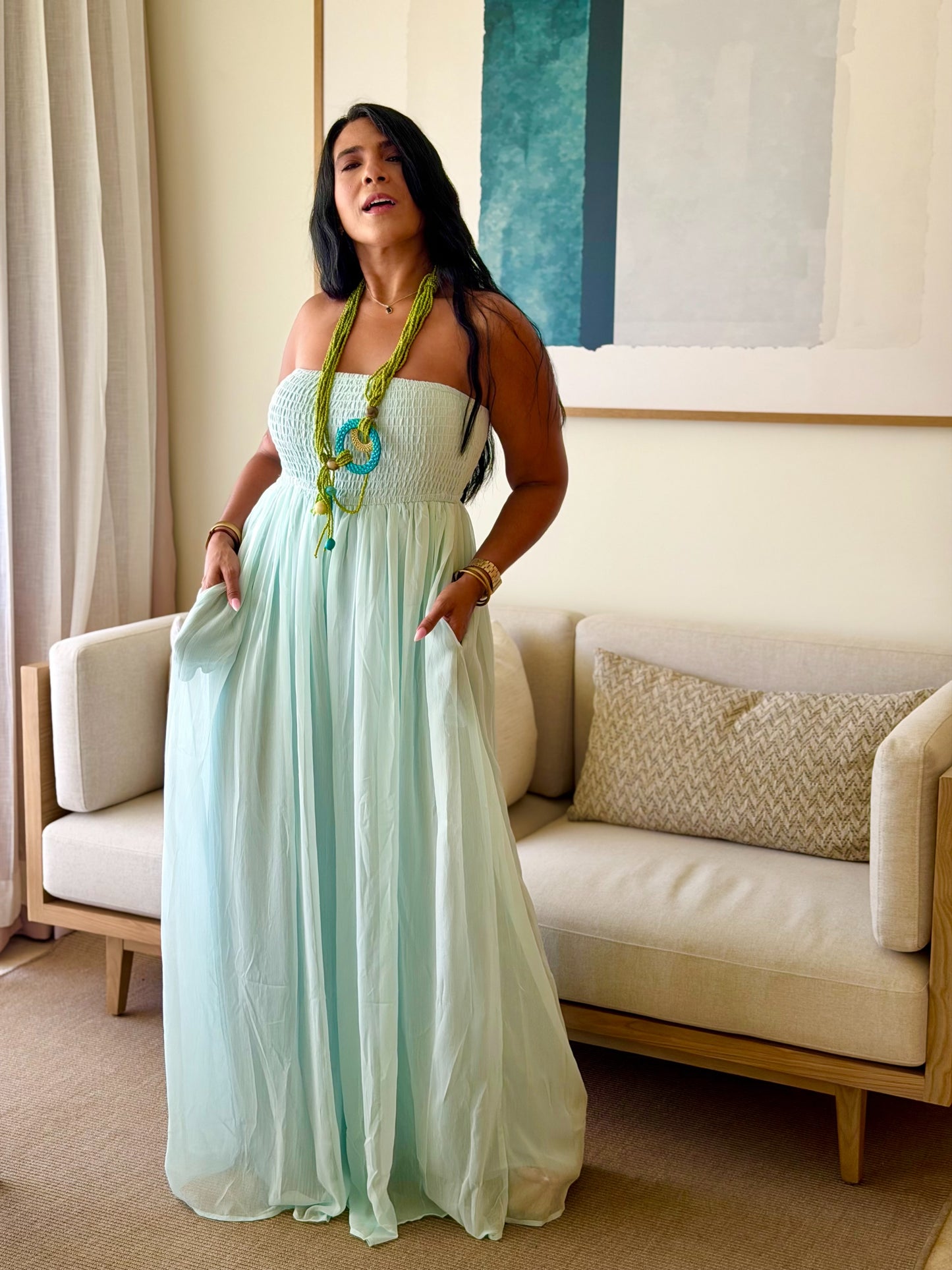 Darimar Wide Leg Spandex De Lujo Jumpsuit (tiene bolsillos y no zipper ni botones)Turquesa Blue (es un lujo de bello)