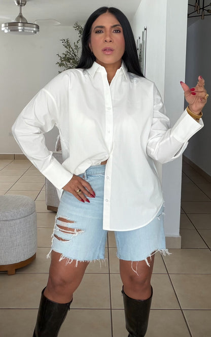 “Zura” Luxe White Oversized 100% Cotton Oversized Blouse