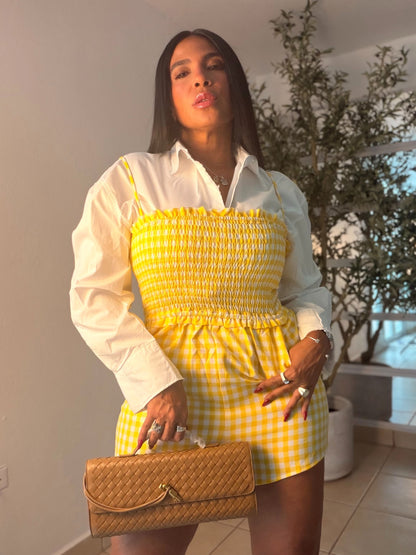 Canarias Yellow Spandex Romper (tiene bolsillos y ajustable en manguillos) único color