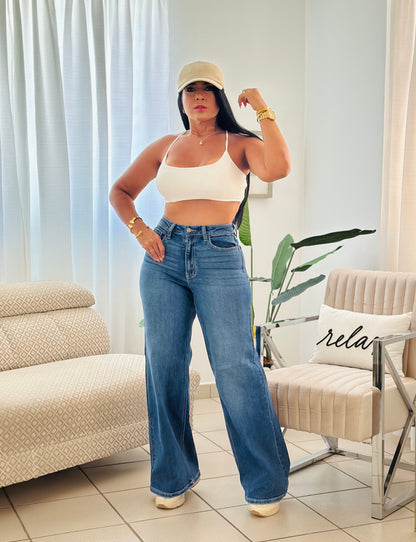 De Lujo Spandex (100 Lycra integrado) Premium Cello Wide Legs Blue Jeans
