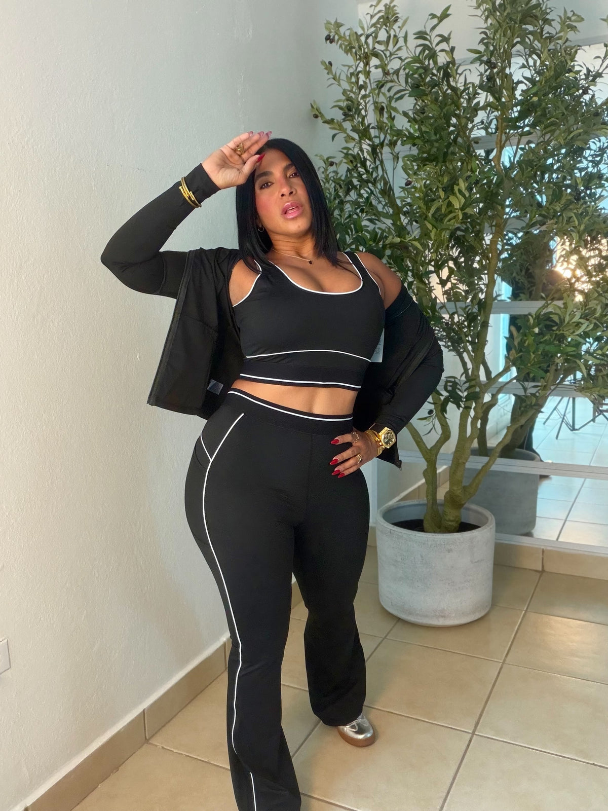 Gym o Diario Set! Mega Premium! Calidad Faja! Comprime todo!! Color black blacjy negro (3 piezas) Spandex Total Expandible (SOLD OUT GRACIAS)