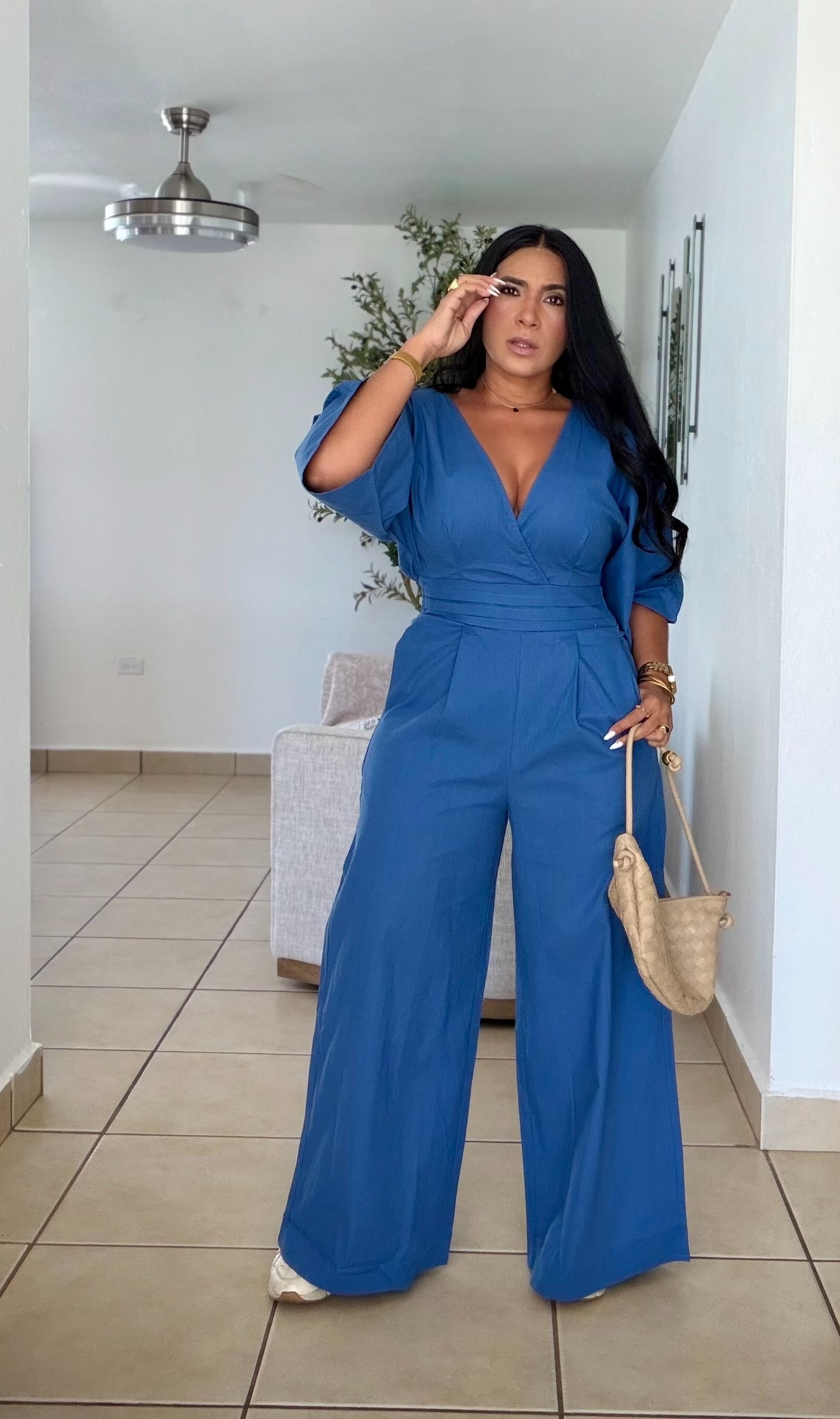 Bello Blue (azul) Bien Spandex Wide Leg Jumpsuit (tiene bolsillos)