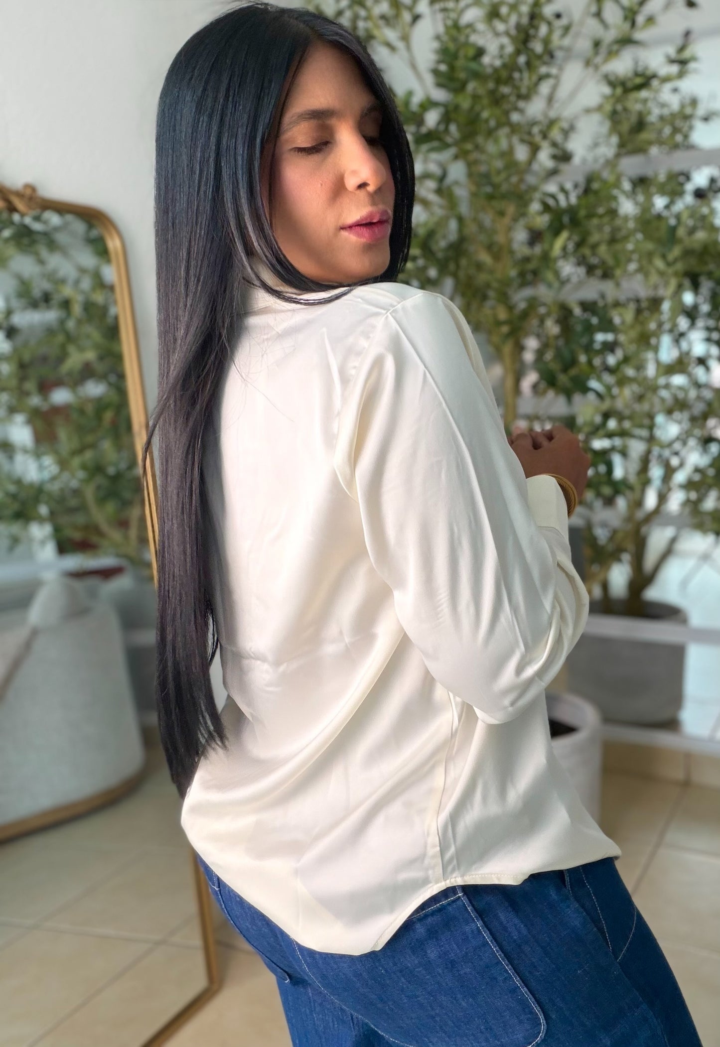 Beige Crema  Silk Blouse (COLOR CREMA ) DE LUJO! oversized