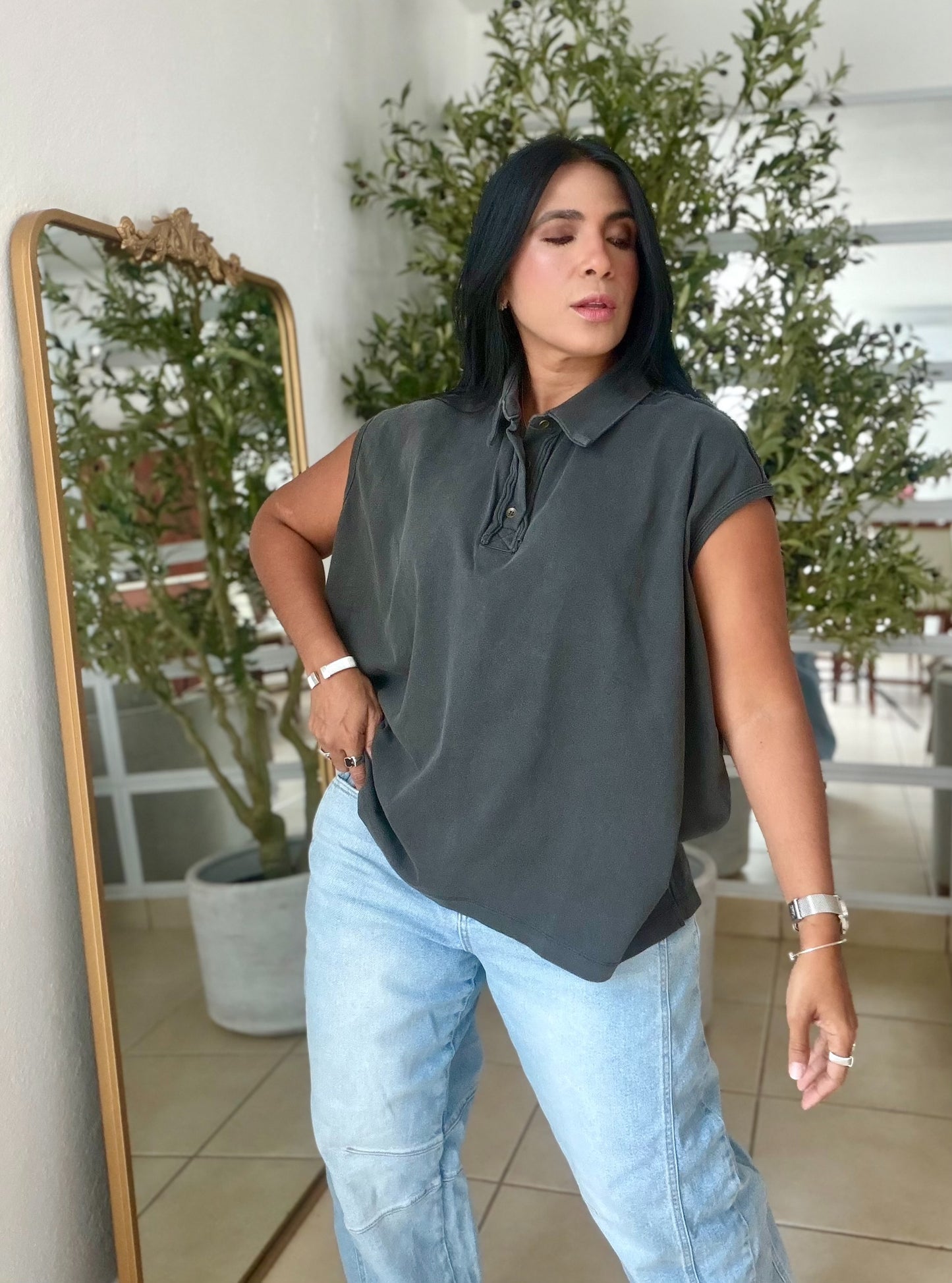 Charcoal Gray (gris) Luxe Urban 100% cotton Long Top (SOLD OUT)
