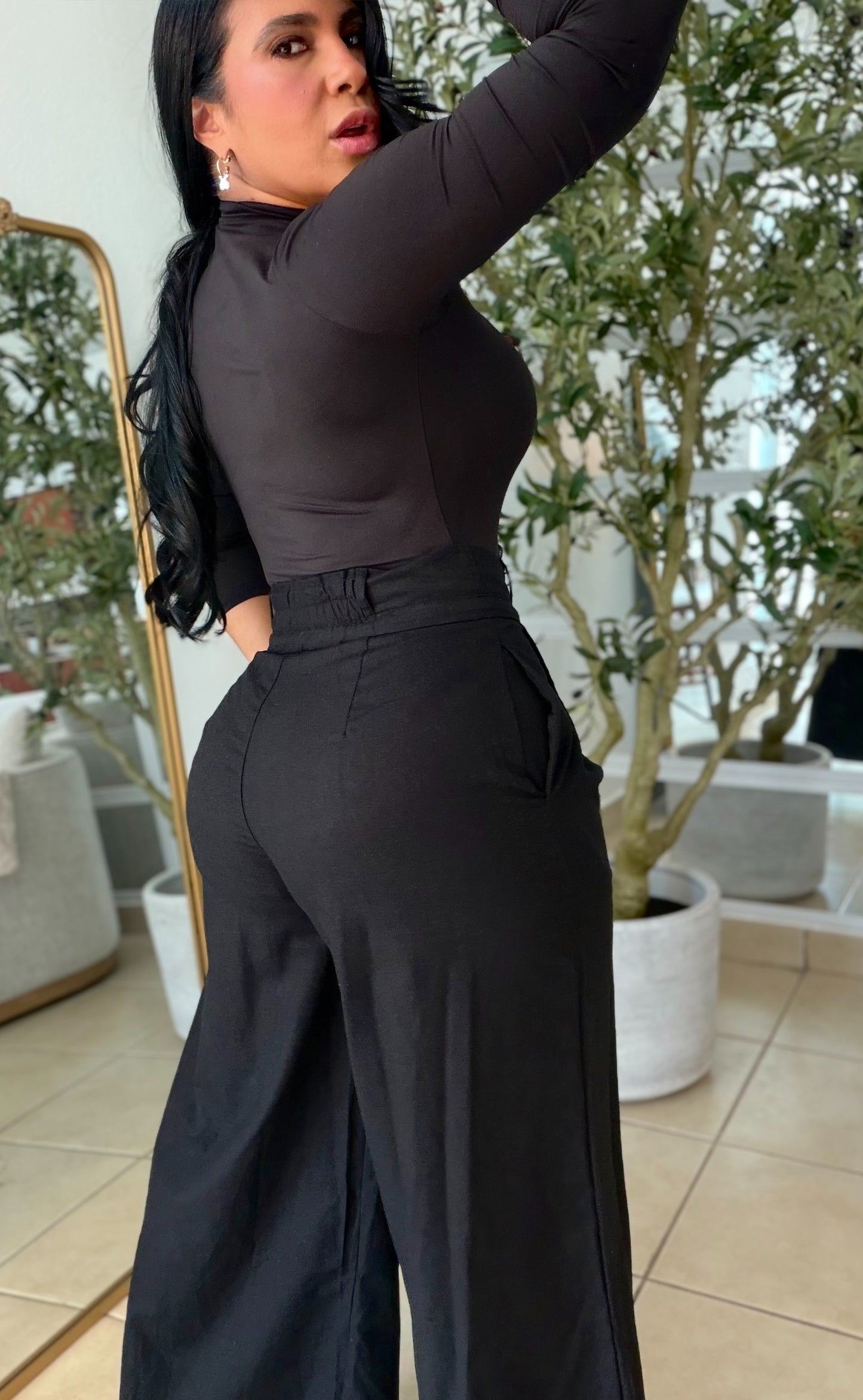 Premium Linen Spandex Pleated Blacky Pants Wide Leg