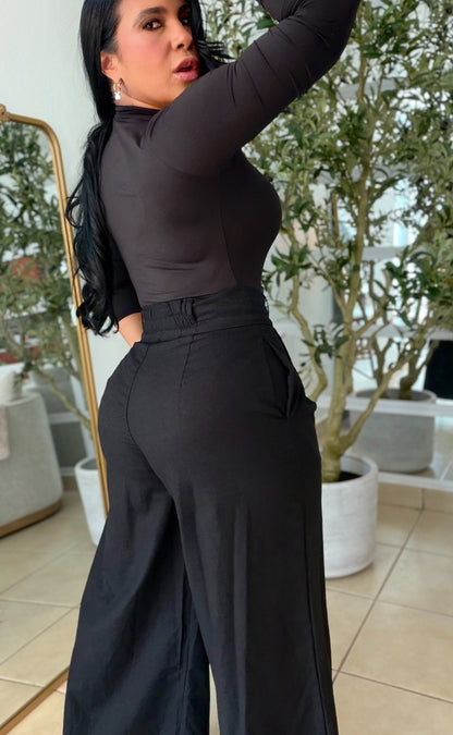 Premium Linen Spandex Pleated Blacky Pants Wide Leg