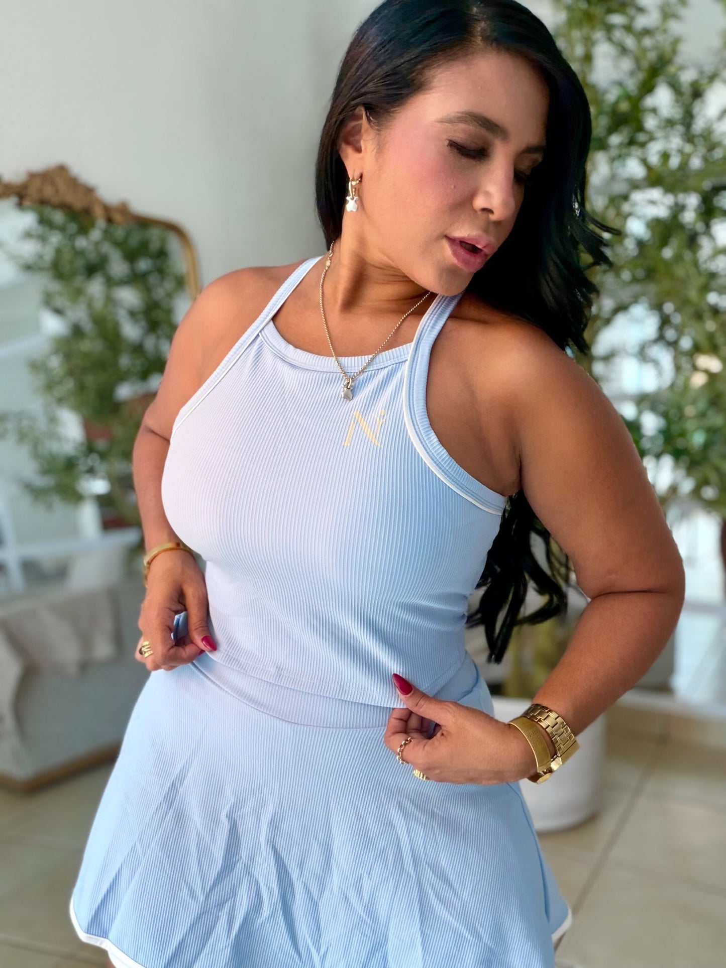 Nüra Set Falda Pantalòn debajo integrado y top Azul Celeste. Expandible total(SOLD OUT GRACIAS)