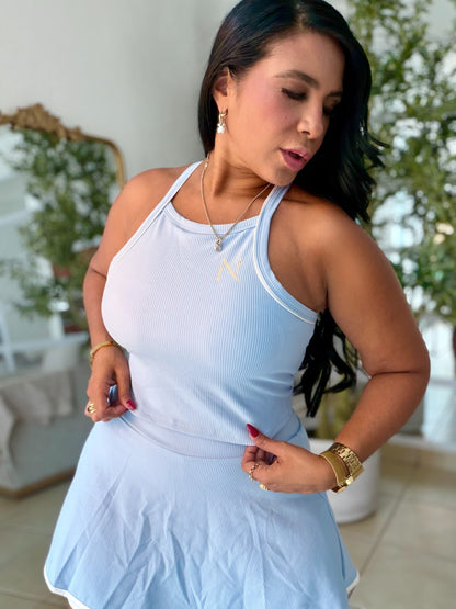 Nüra Set Falda Pantalòn debajo integrado y top Azul Celeste. Expandible total(SOLD OUT GRACIAS)