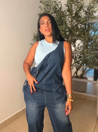 Baggy Dark Denim (azul oscuro) con bolsillos Overall Ajustable Mega Premium Barrel