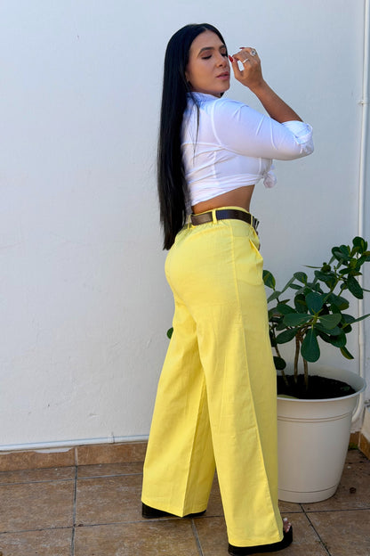 Y definitvamente es mío!! Omg! Yellow Luxe Linen Spandex Pants (incluye correa y es bien expandible!)Baggy Wide Leg