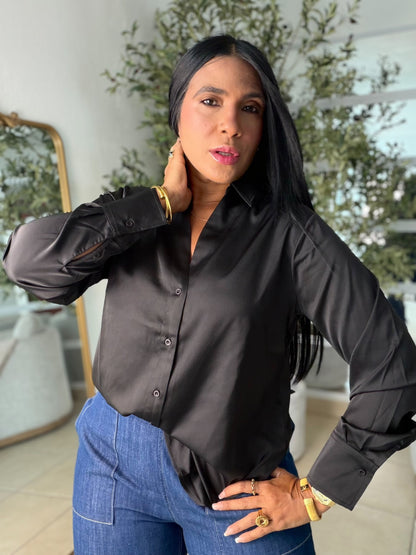 Blacky BlackLuxe Silk Blouse (COLOR NEGRO) DE LUJO! oversized