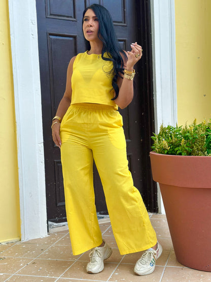 Jireh Yellow Linen Pants Set
