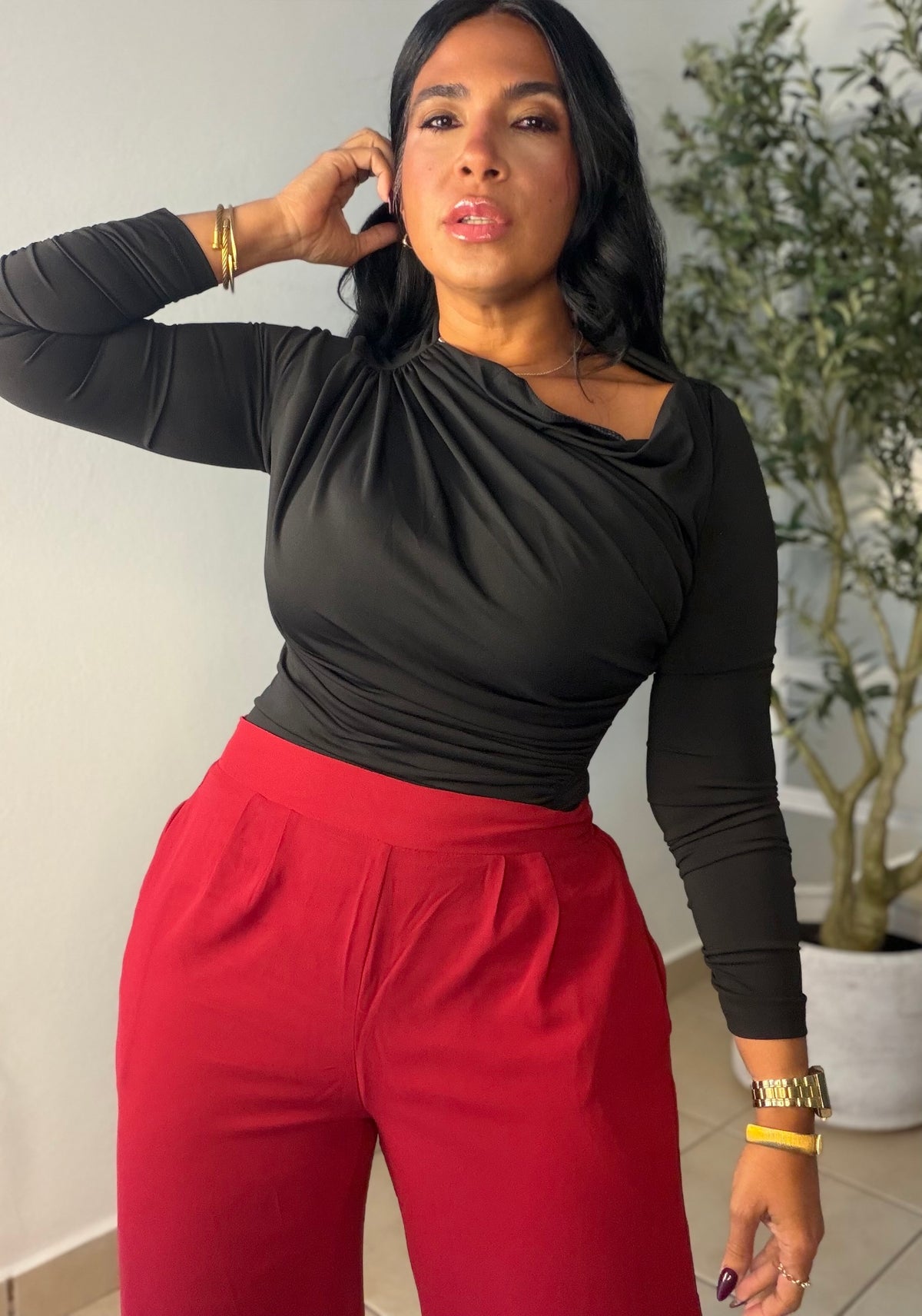 Luxe Red Wine Palazzo Spandex Pants (ben spandex es para quedar suelto porque es palazzo) con bolsillos