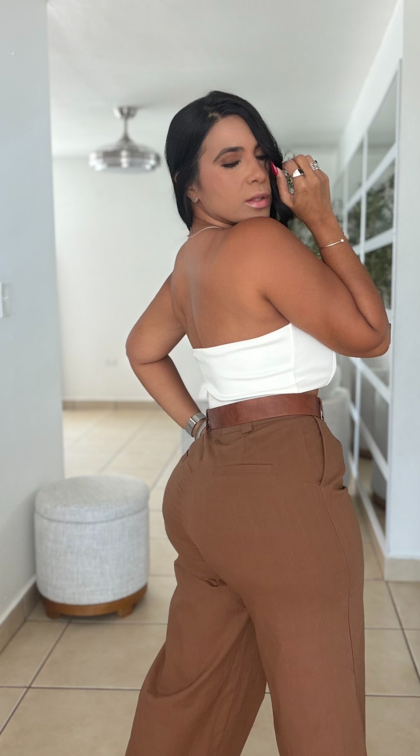 El mas bello del mundo!! Brown Spandex Linen Pants (incluye correa)SOLD