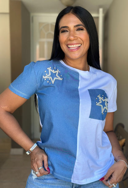 Débora DENIM and Cotton Stars Shirt Top