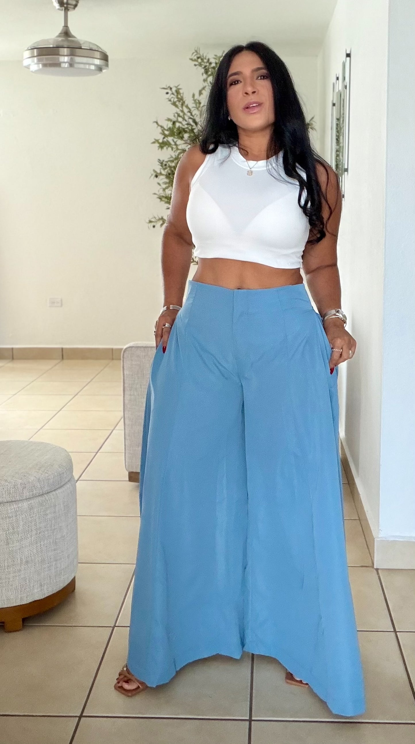 Airport Glam Blue Wide Leg Oversized Pants (tiene bolsillos) único color (PRE ORDEN)