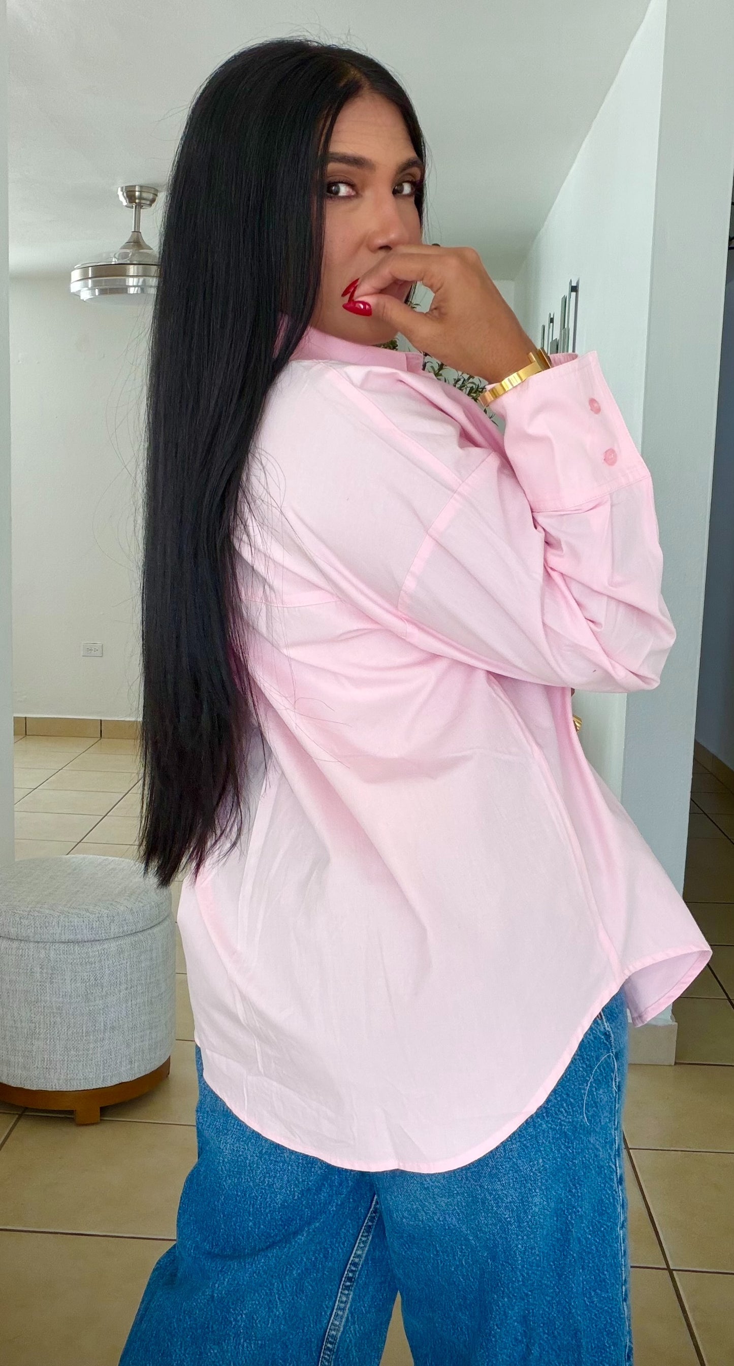 “Zura” Luxe Pink Oversized 100% Cotton Oversized Blouse