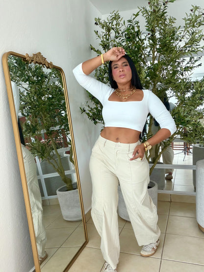 Beige Luxe Bien Spandex Barril Pants (le llamo el sumamente perfecto) tiene bolsillos.  Fit perfecto