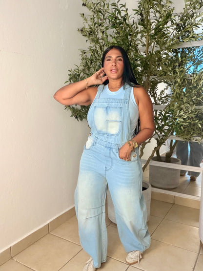 Baggy Barrel Spandex Overall Mega Premium.  Denim light Blue. Color azul claro (SOLD OUT GRACIAS)