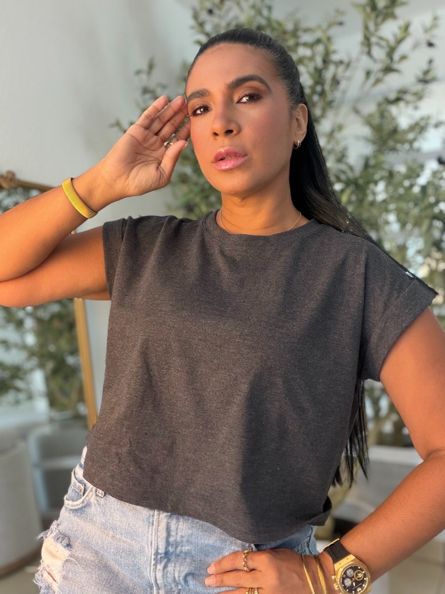 Charcoal Gray Oversized Basic Top
