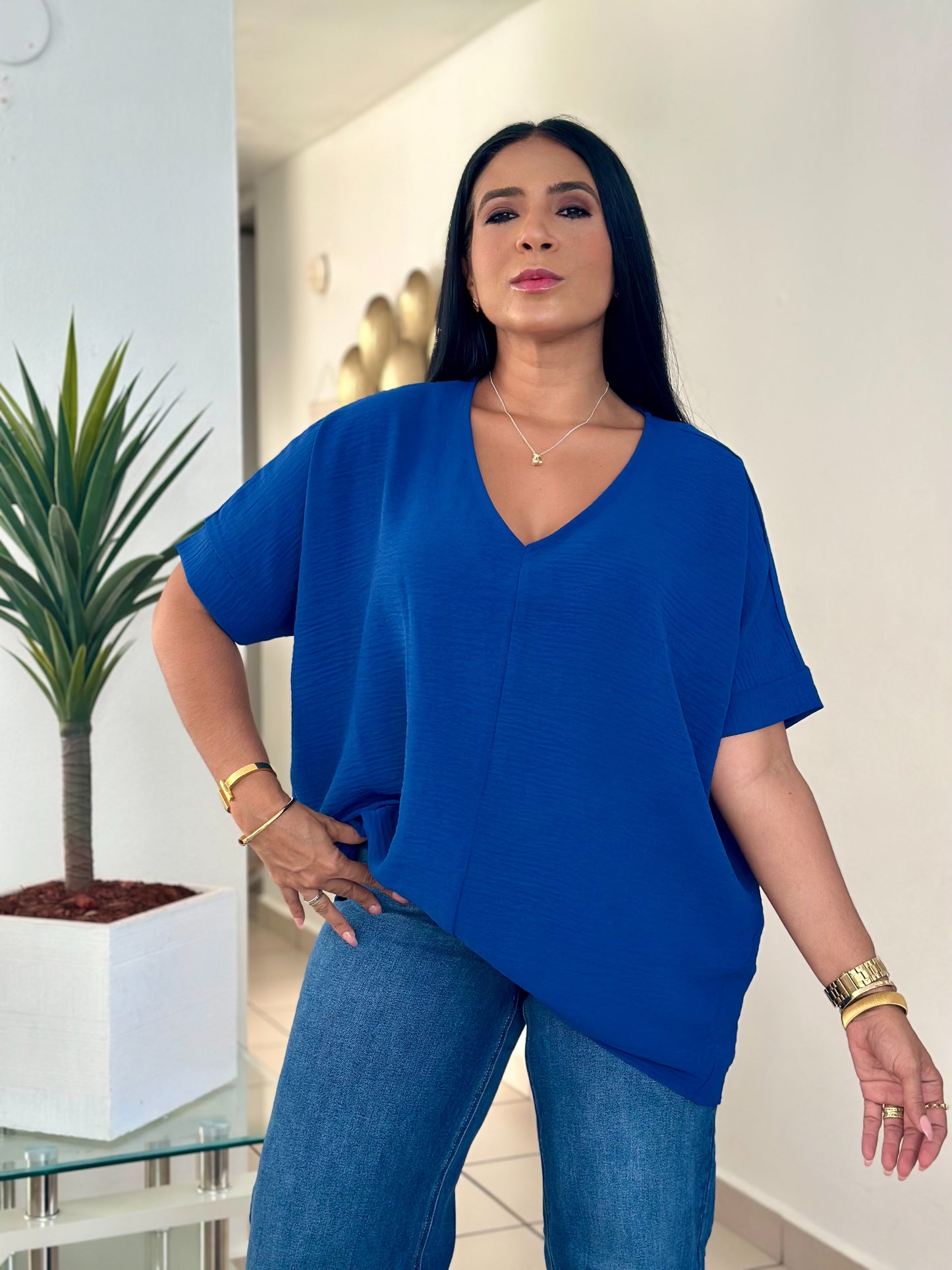 Navy Blue Luxe Oversized Blusón