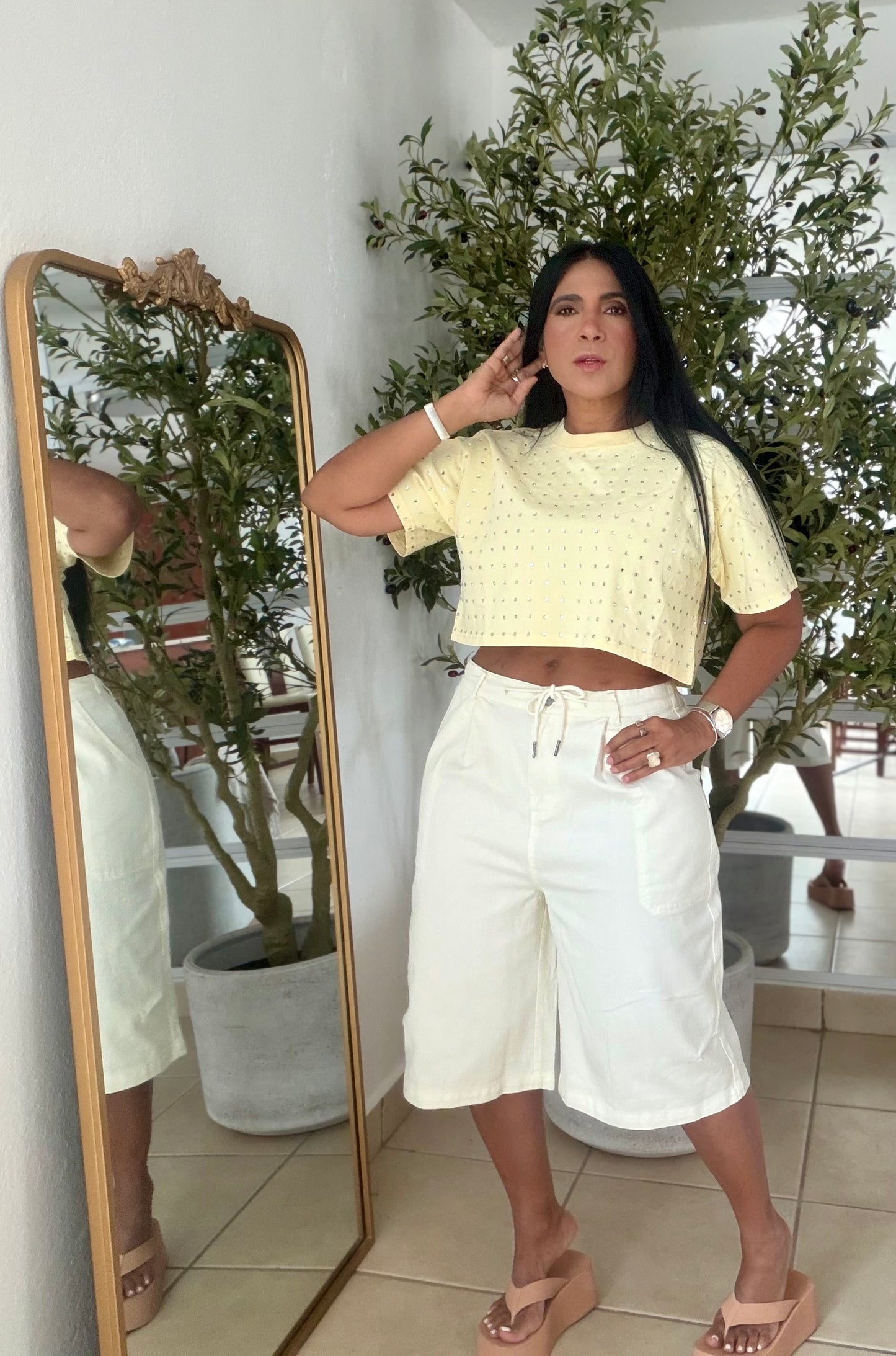 Baggy Bermuda denim White (NO CLAREA NUNCA JAMÁS) SPANDEX TOTAL.  NO ES PARA QUEDAR PEGADO