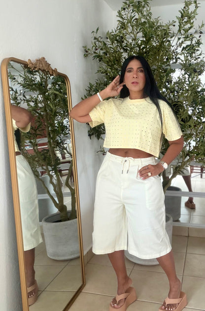Baggy Bermuda denim White (NO CLAREA NUNCA JAMÁS) SPANDEX TOTAL.  NO ES PARA QUEDAR PEGADO