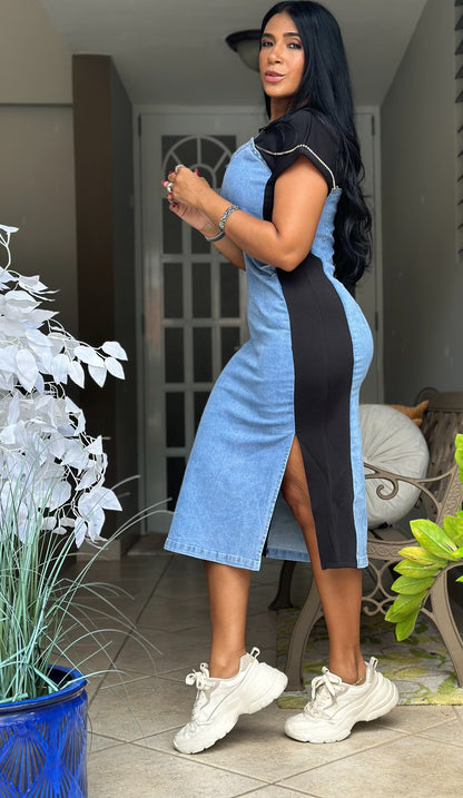 Yamy Bien Spandex Denim Midi Dress