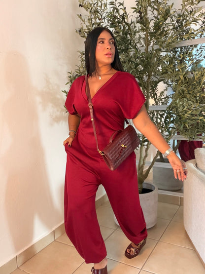 Baggy Red Wine Spandex Luxe Jumpsuit (tiene bolsillos) el más belloooCOLOR RED WINE (SOLD OUT GRACIAS