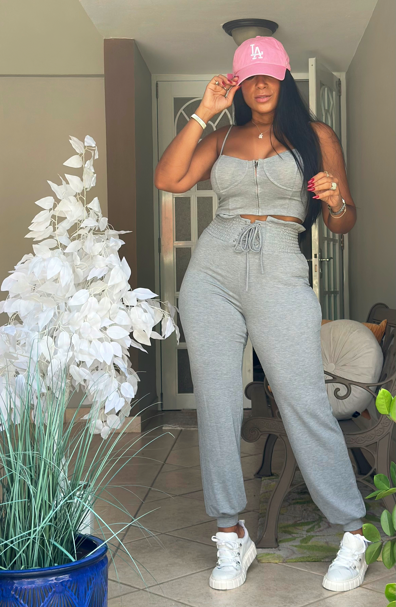 Day and Night High Waist Bien Spandex Gray Jogger set