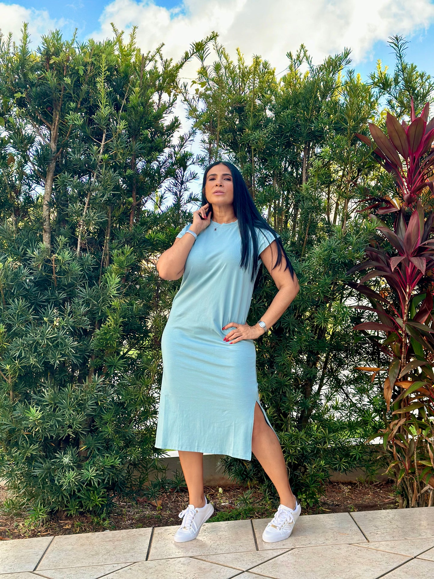 Lidi Blue-Gray Spandex Midi Dress