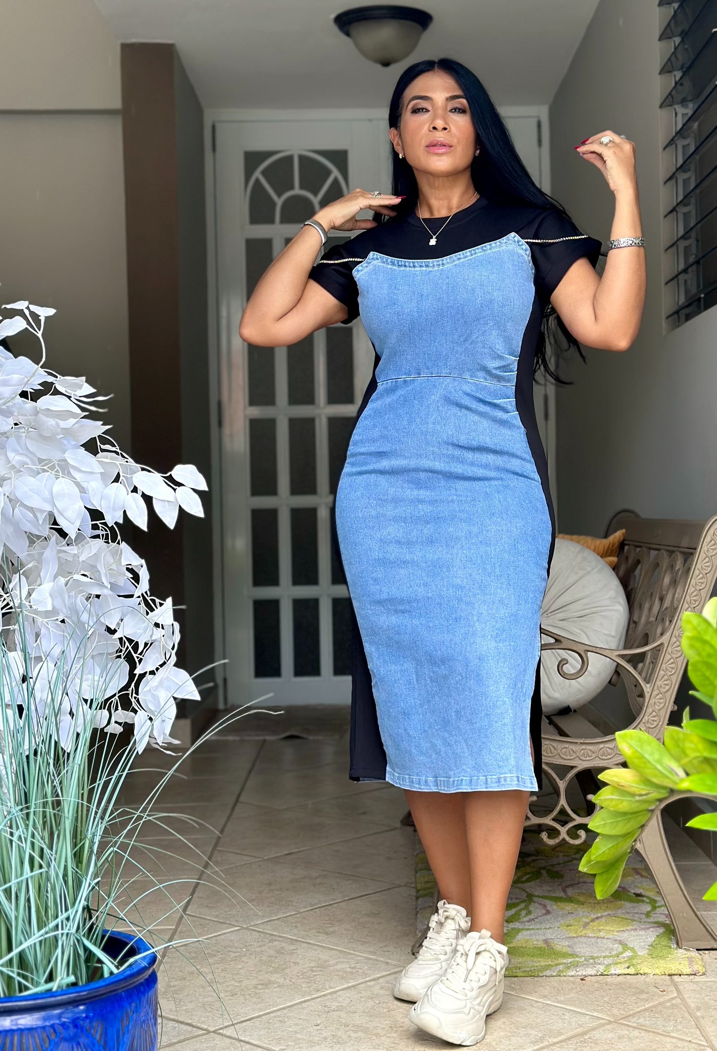 Yamy Bien Spandex Denim Midi Dress