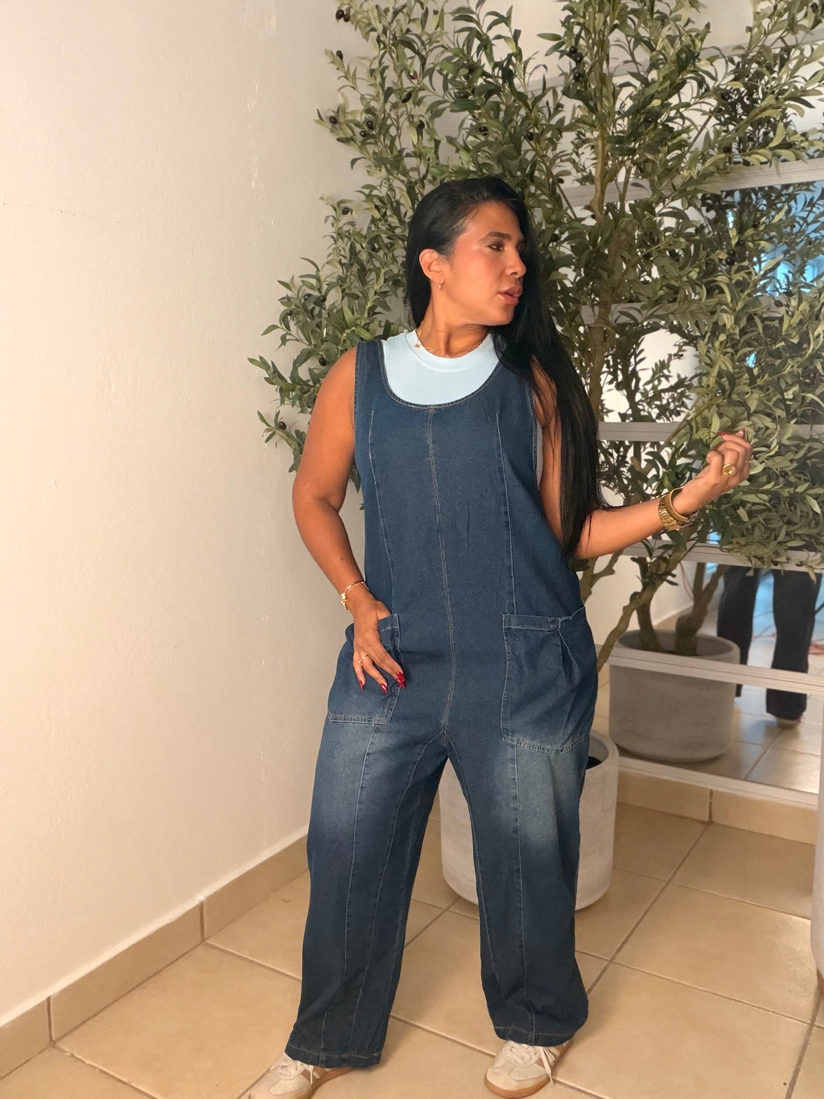 Baggy Dark Denim (azul oscuro) con bolsillos Overall Ajustable Mega Premium Barrel
