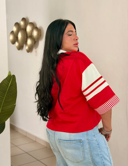 Colecciòn Exclusiva Ediciòn Limitada Extra Mega Premium Red Oversized Top con lìneas (SOLD OUT GRACIAS