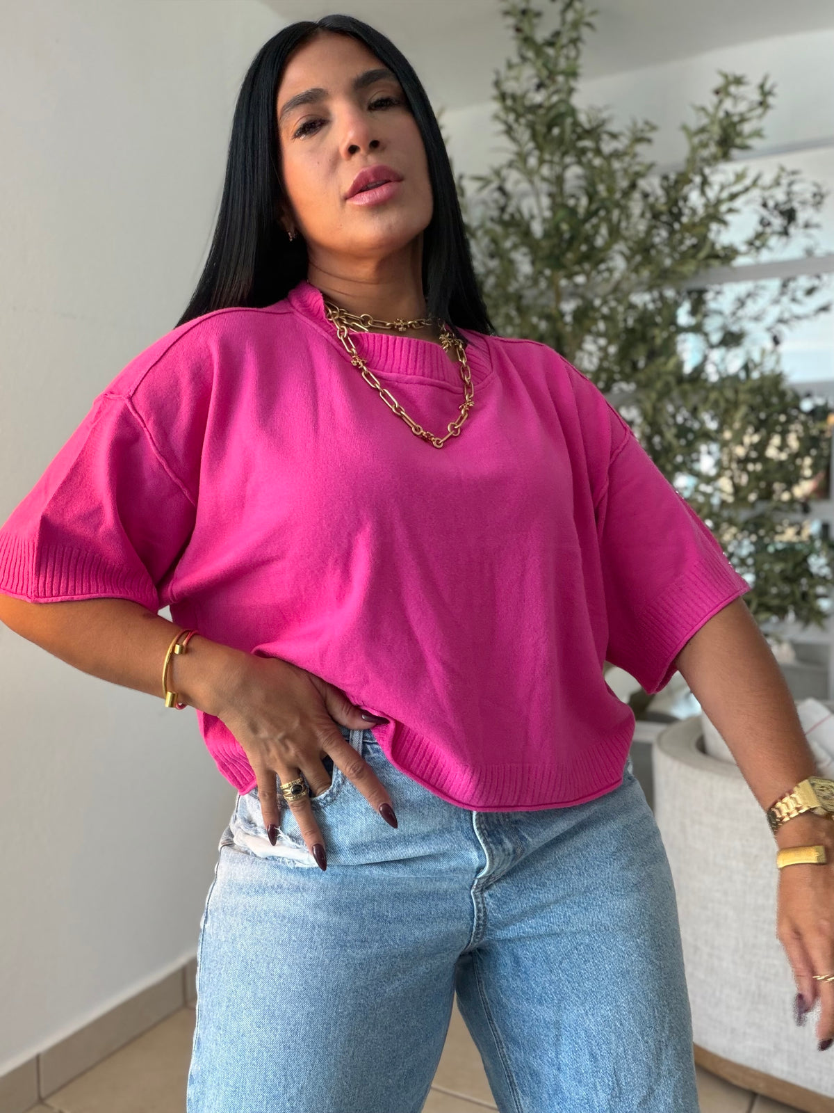 Eah! Eah! Neon Hot Pink Luxe Premium Oversized Top (neon rosa)