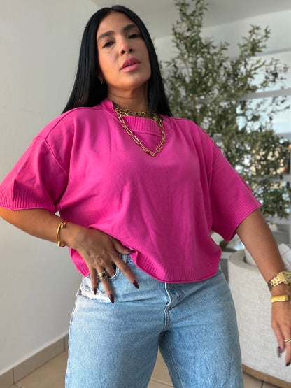 Eah! Eah! Neon Hot Pink Luxe Premium Oversized Top (neon rosa)